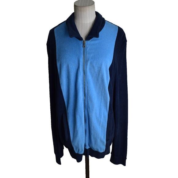 Orlebar Brown Jacket Large Blue Jersey Track Full Zip Terry Cloth Workout - Picture 1 of 6
